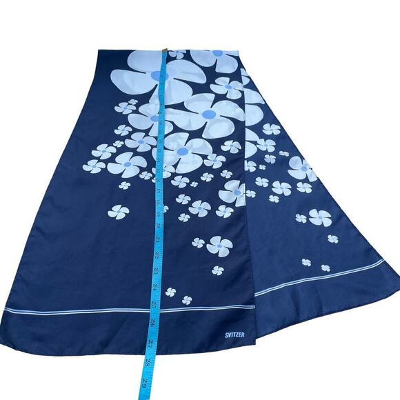 SVITZER 100% Silk Navy Floral Scarf - Picture 6 of 12